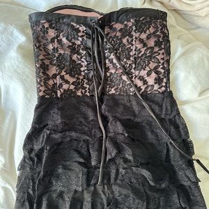 Toska Lace Strapless Corset Dress Size Small. Black and Pink